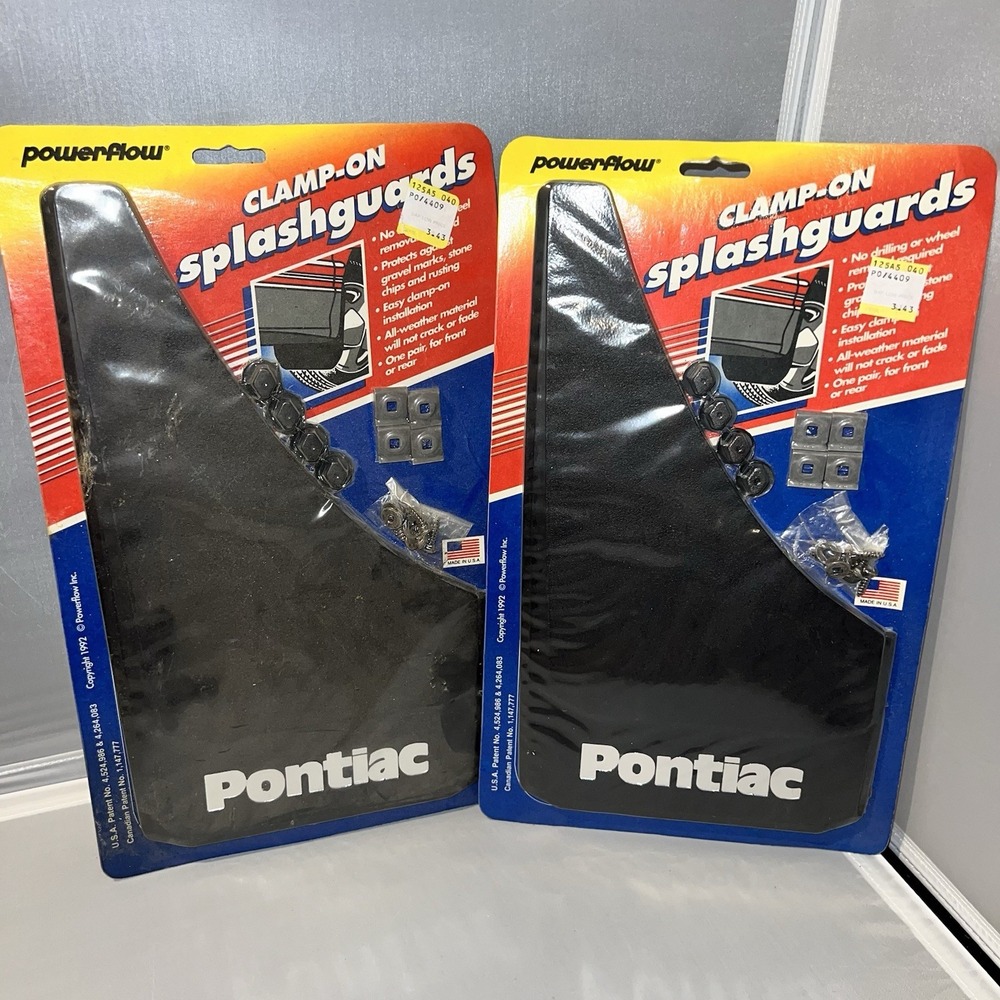 Set Of 2 Pontiac mud flaps splash guards NOS 2 Pair Black Logo 4 Flaps